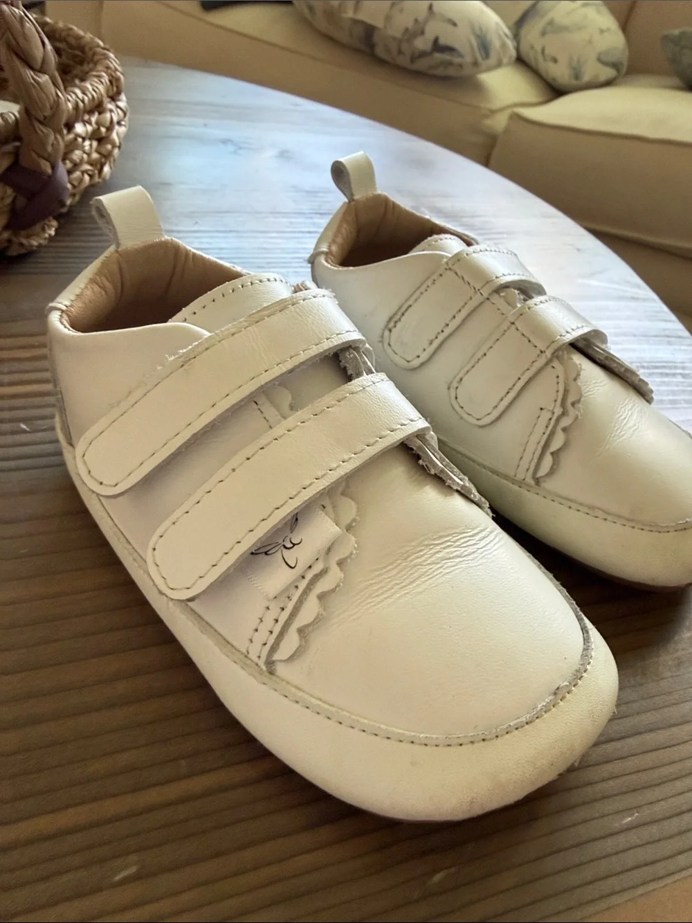 Little Love Bug soft sole cream sneakers with Hook-and-Loop Straps